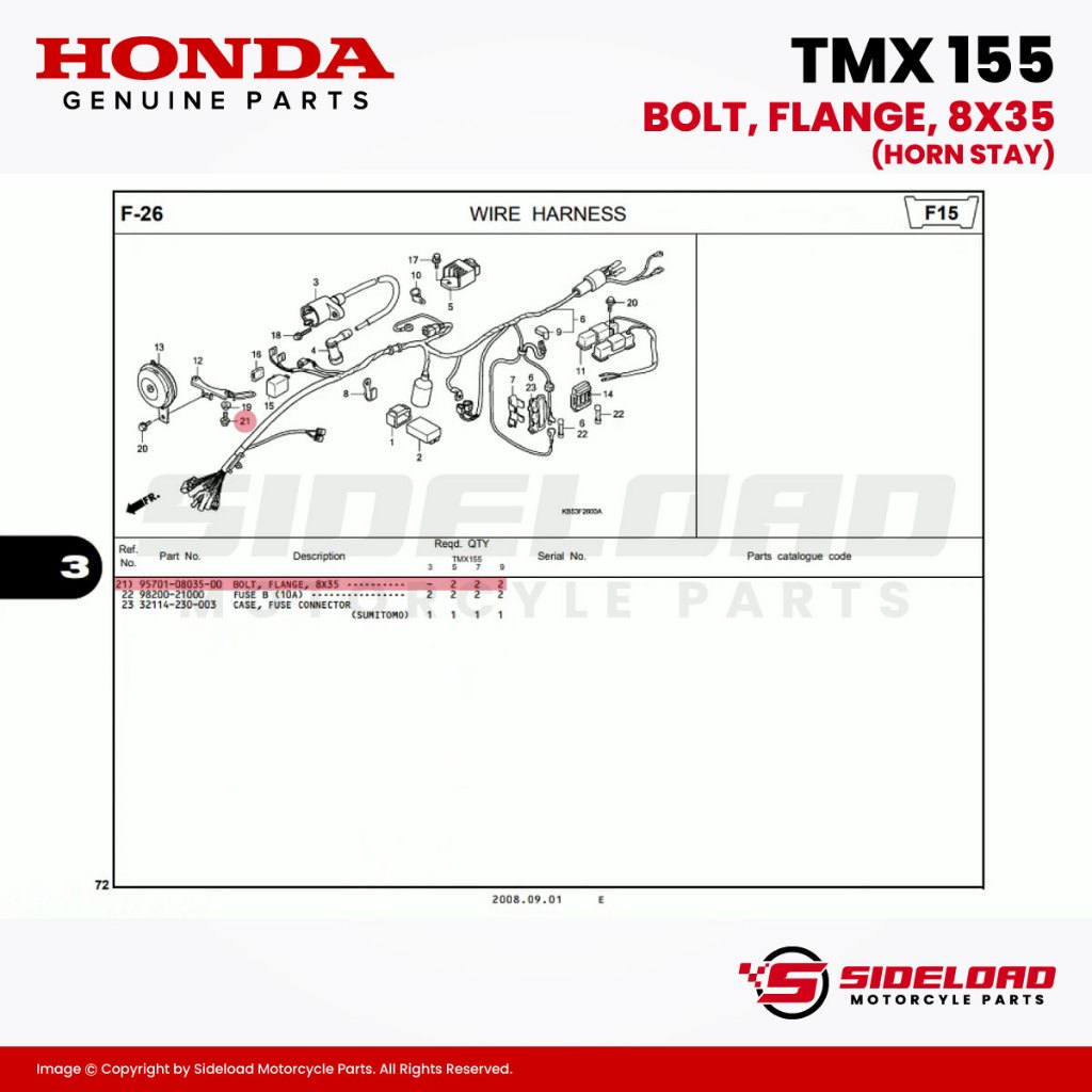 Bolt, Flange, 8x35 (Horn Stay) - TMX 155 - Honda Genuine (95701-08035-00)