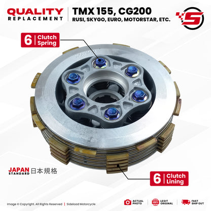 Clutch Assembly Set (6 Lining & Spring) - TMX 155, CG200, Rusi, Sygo, Euro, Motorstar, etc. - Quality Replacement
