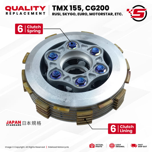 Clutch Assembly Set (6 Lining & Spring) - TMX 155, CG200, Rusi, Sygo, Euro, Motorstar, etc. - Quality Replacement