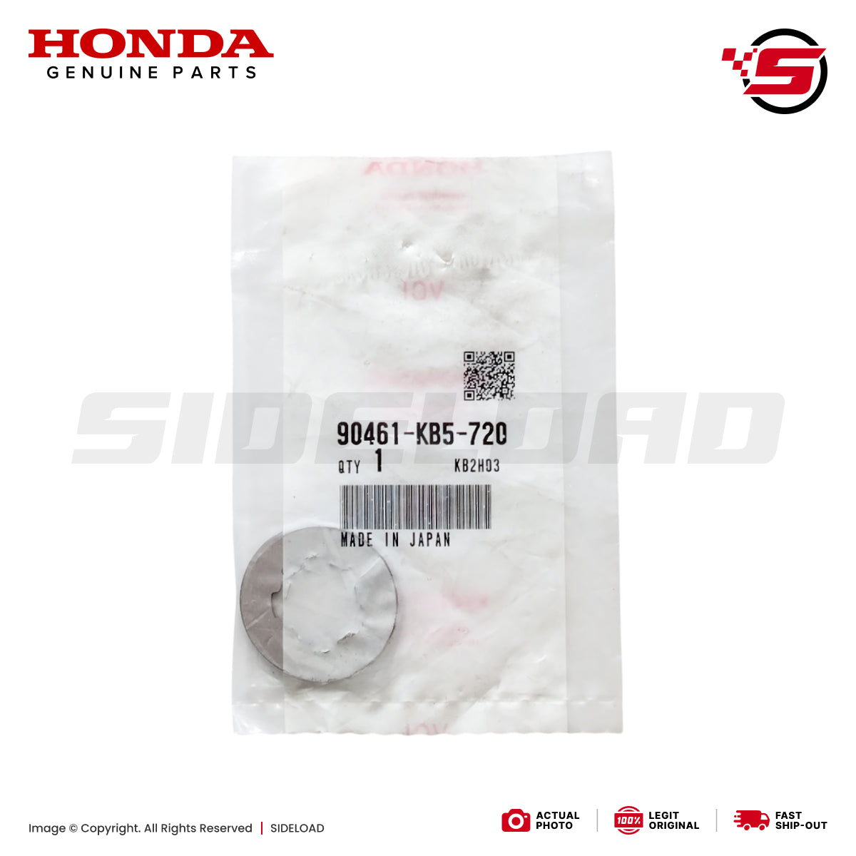 Washer, Spline, 20mm - TMX 155 125, XR200 - Honda Genuine (90461-KB5-720)