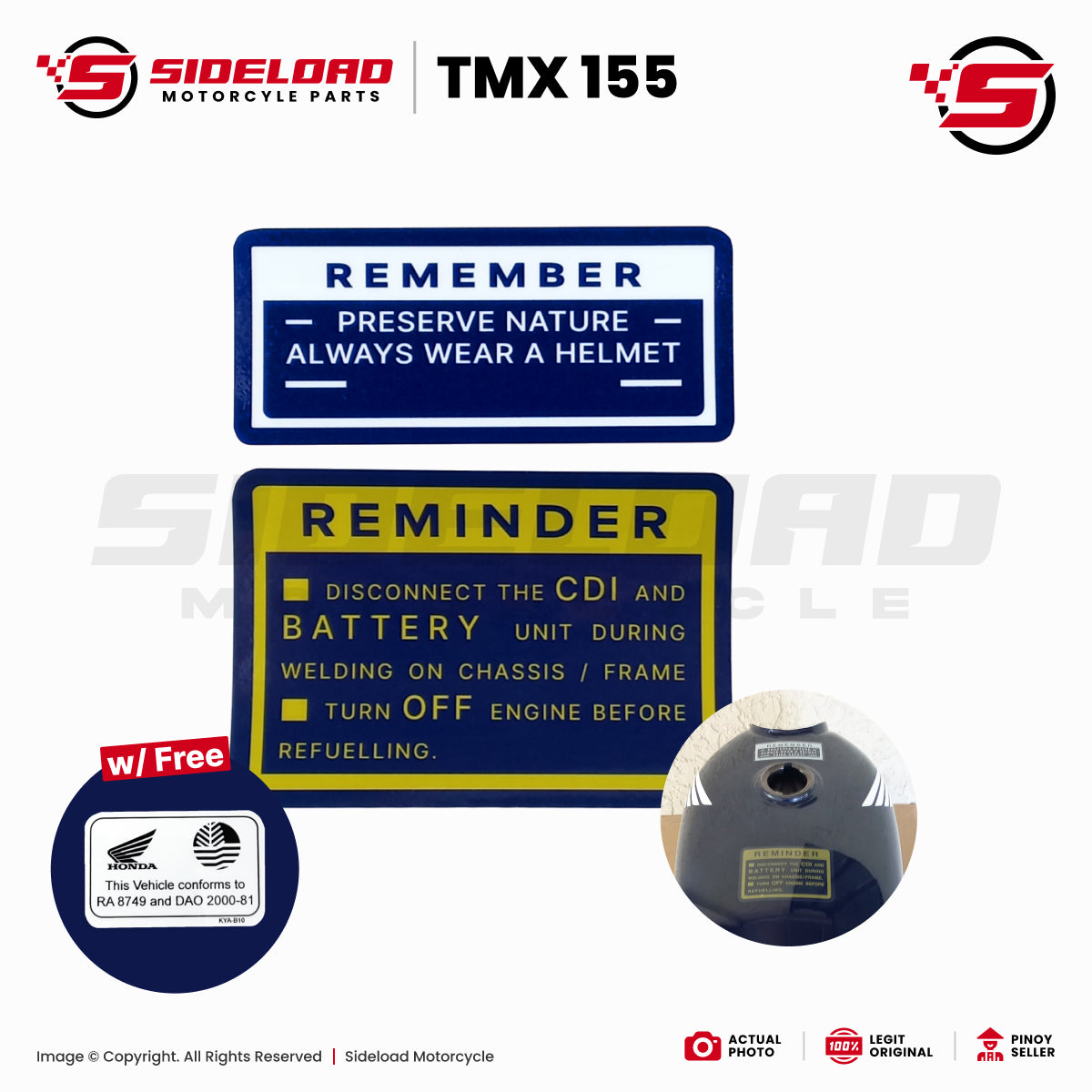 Honda TMX 155 Reminder / Remember Sticker