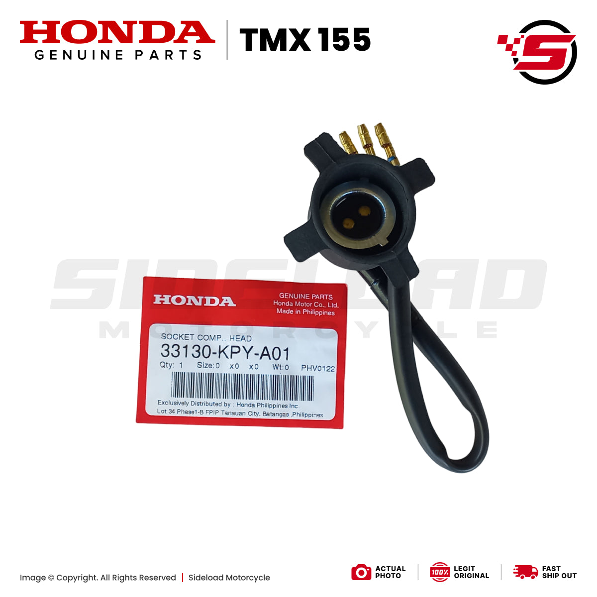 Socket Component, Headlight - TMX 155 - Honda Genuine (33130-KPY-A01)