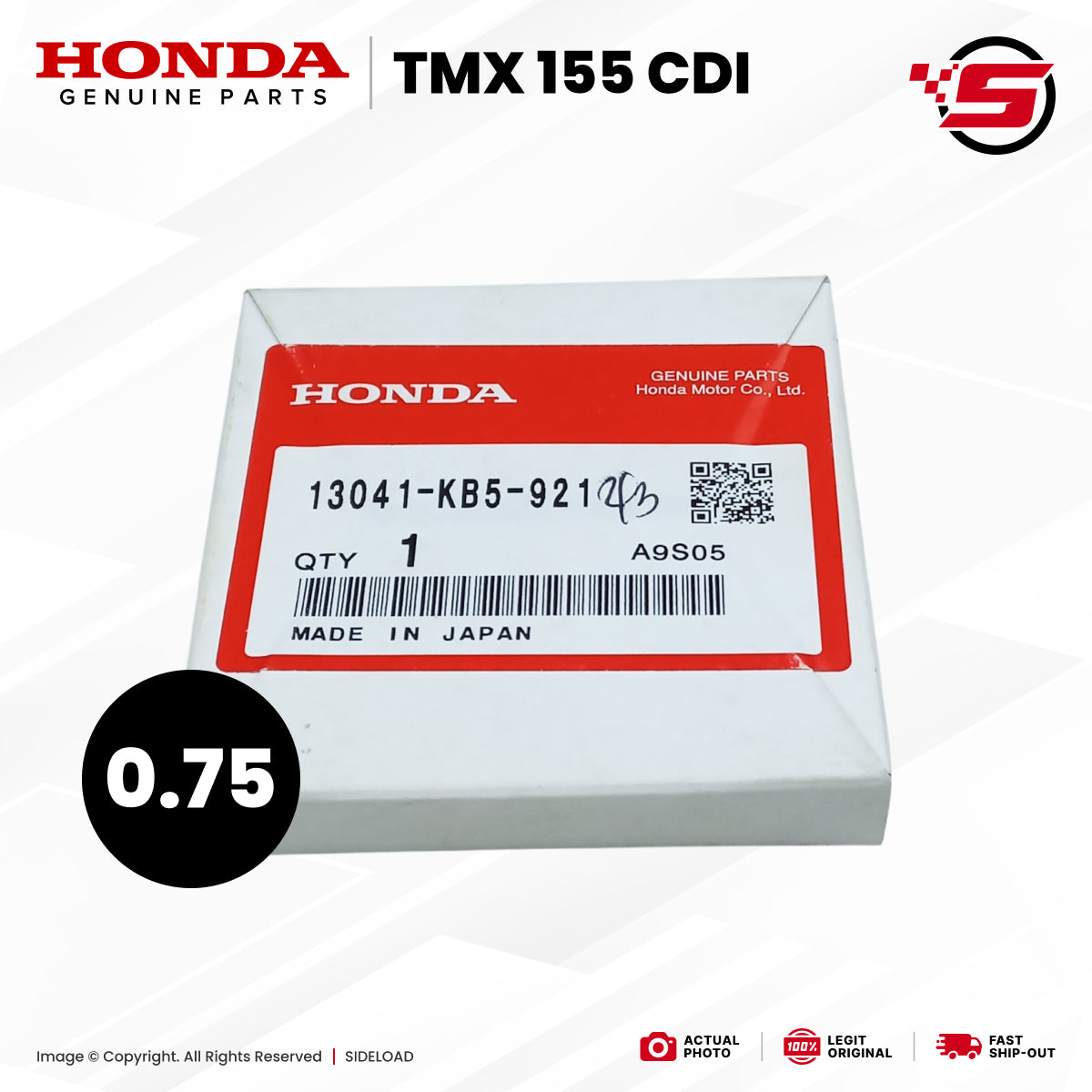 Ring Set, Piston (0.75) - TMX 155 CDI - Honda Genuine (13041-KB5-921)