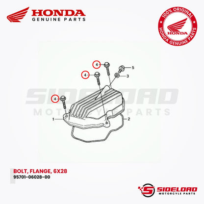 Bolt, Flange, 6x28 (Cylinder Head Cover) - TMX 155 - Honda Genuine (95701-06028-00)