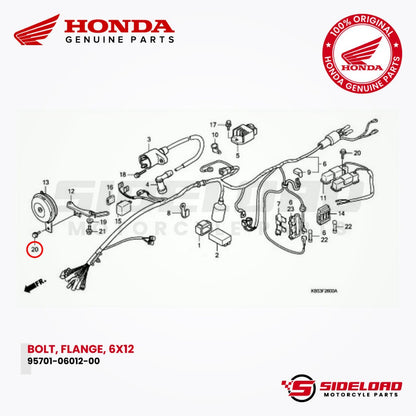 Bolt, Flange, 6x12 (Horn) - TMX 155 - Honda Genuine (95701-06012-00)