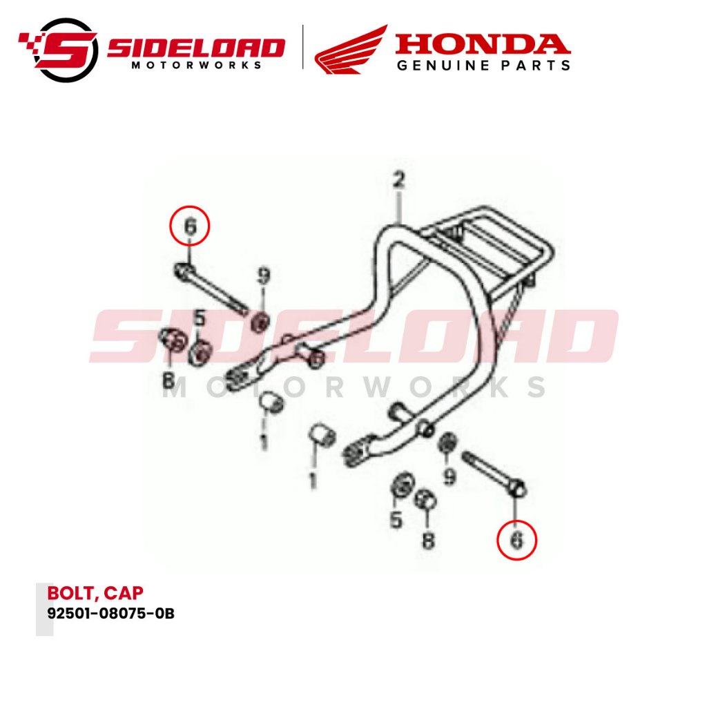 Bolt, Cap, 8x75 (Carrier) - TMX 155 125 Alpha - Honda Genuine (92501-08075-0B)