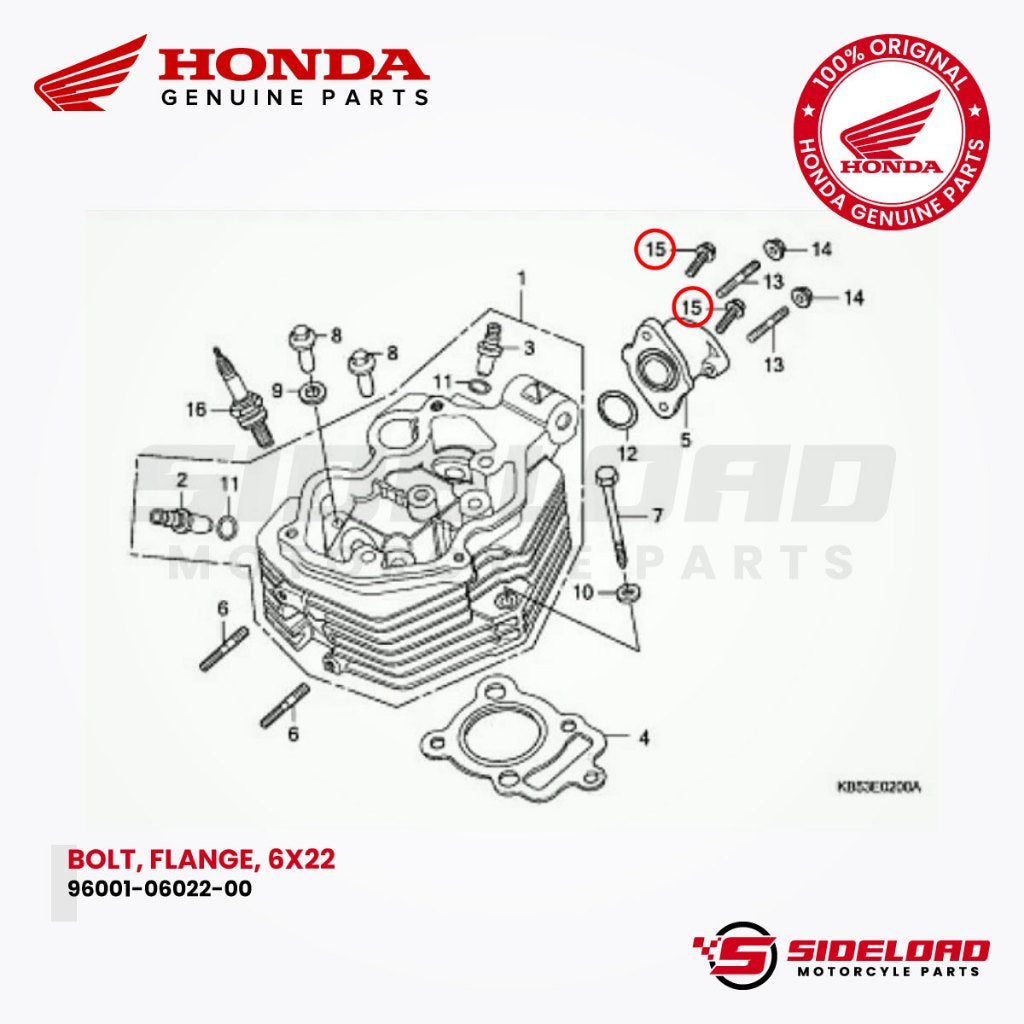 Bolt, Flange, 6x22 (Intake Manifold / Block) - TMX 155 / 125 Alpha - Honda Genuine (96001-06022-00)