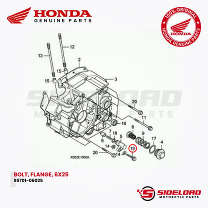 Bolt, Flange, 6x25 (Air Cleaner Case / Push Plug) - TMX 155 - Honda Genuine (95701-06025-00)