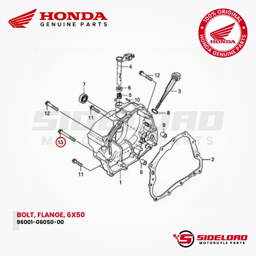 Bolt, Flange, 6x50 (Right Crankcase Cover) - TMX 155 - Honda Genuine (96001-06050-00)