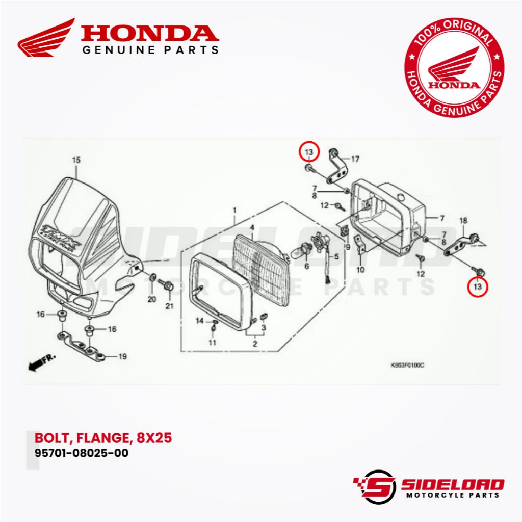 Bolt, Flange, 8x25 (Kick Starter Arm / Headlight Case) - TMX 155 - Honda Genuine (95701-08025-00)