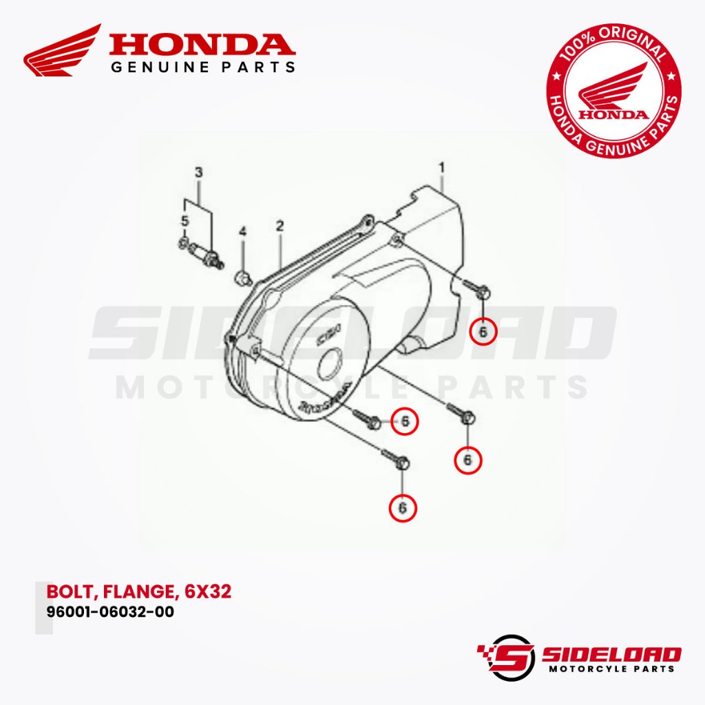 Bolt, Flange, 6x32 (Left Crankcase Cover) - TMX 155 - Honda Genuine (96001-06032-00)