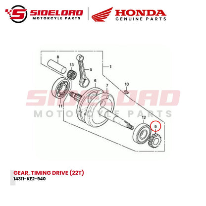 Gear, Timing Drive (22T) - TMX 155 - Honda Genuine (14311-KE2-940)