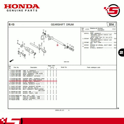 Spindle Component, Gearshift - TMX 155 - Honda Genuine (24610-107-760)