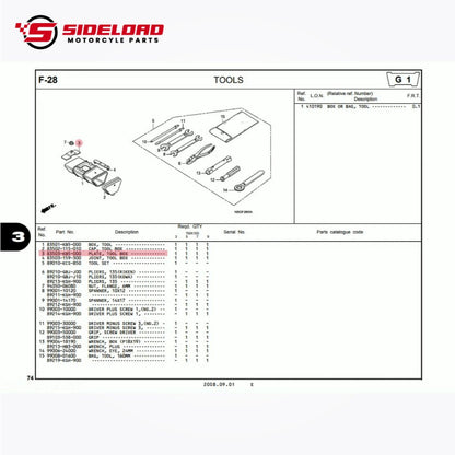 Plate, Tool Box - TMX 155 - Honda Genuine (83503-KB5-000)