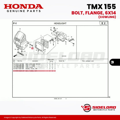 Bolt, Flange, 6x14 (Cowling) - TMX 155 - Honda Genuine (95701-06014-07)