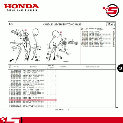 Bolt, Handle Lever Pivot - TMX 155 / Universal - Honda Genuine (90114-310-000)