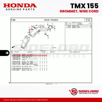 Grommet, Wire Cord - TMX 155 - Honda Genuine (32985-KY0-980)