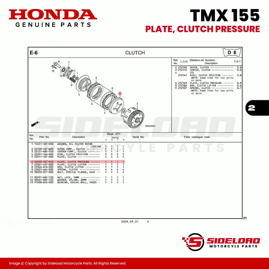 Plate, Clutch Pressure - TMX 155 - Honda Genuine (22350-107-010)