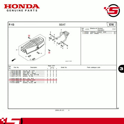 Bolt-Washer, 8X25 (Seat Assy) - TMX 155 / Universal - Honda Genuine (93403-08025-00)