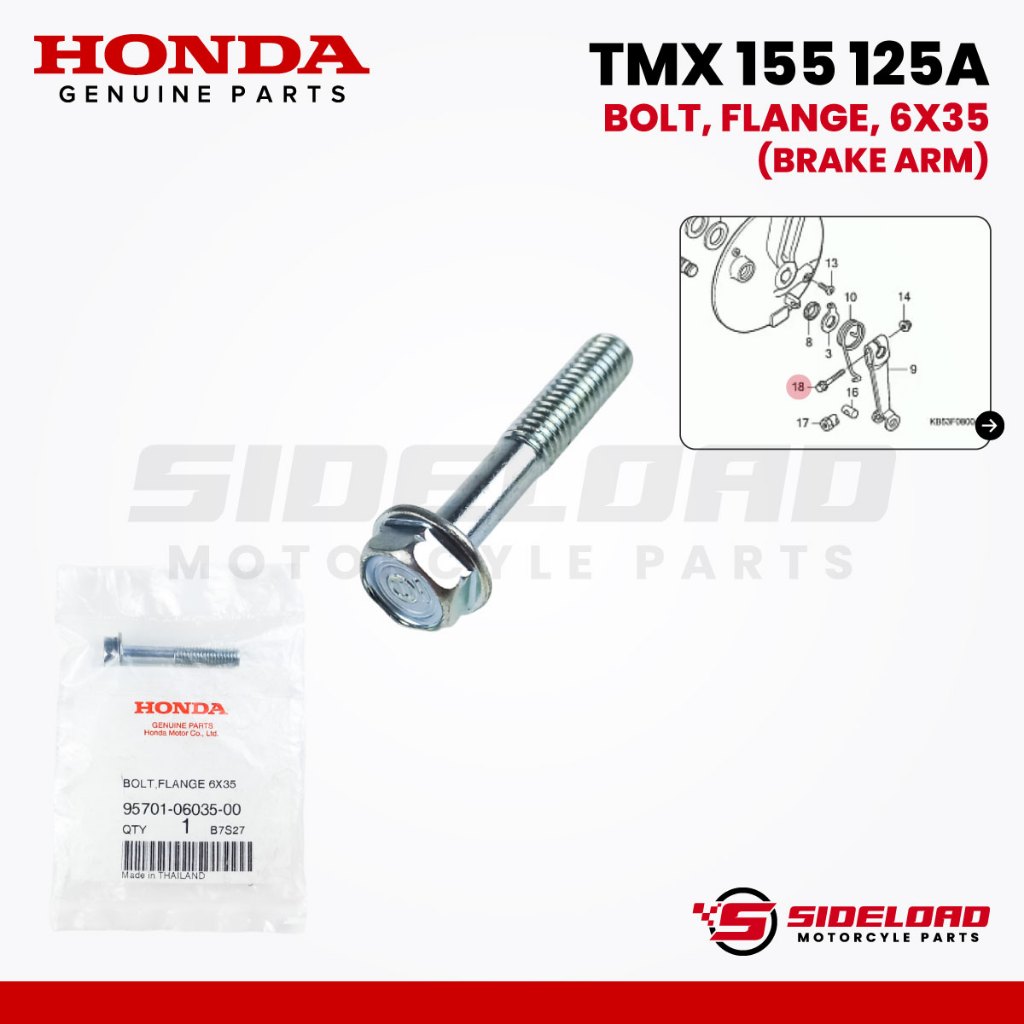 Bolt, Flange, 6x35 (Brake Arm) - TMX 155 / 125 Alpha - Honda Genuine (95701-06035-00)