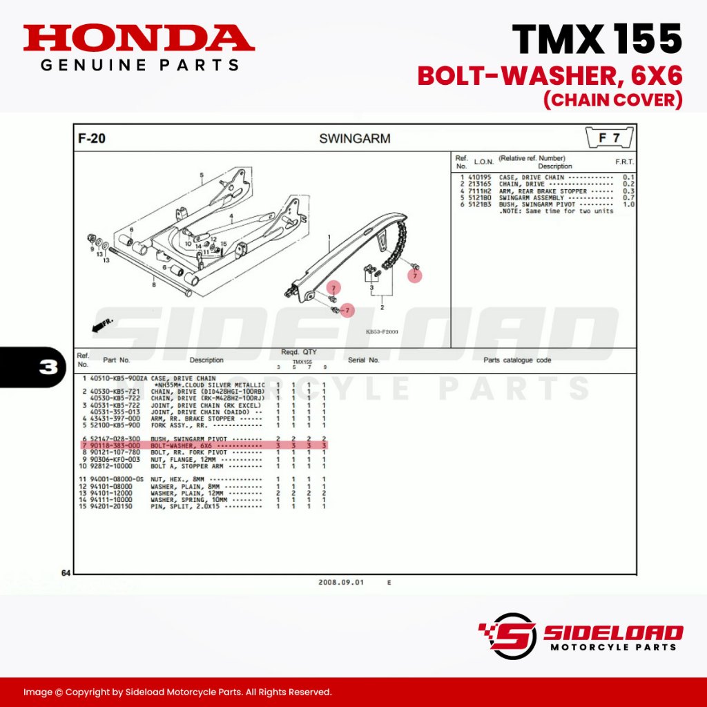 Bolt-Washer, 6X6 (Chain Cover) - TMX 155 - Honda Genuine (90118-383-000)