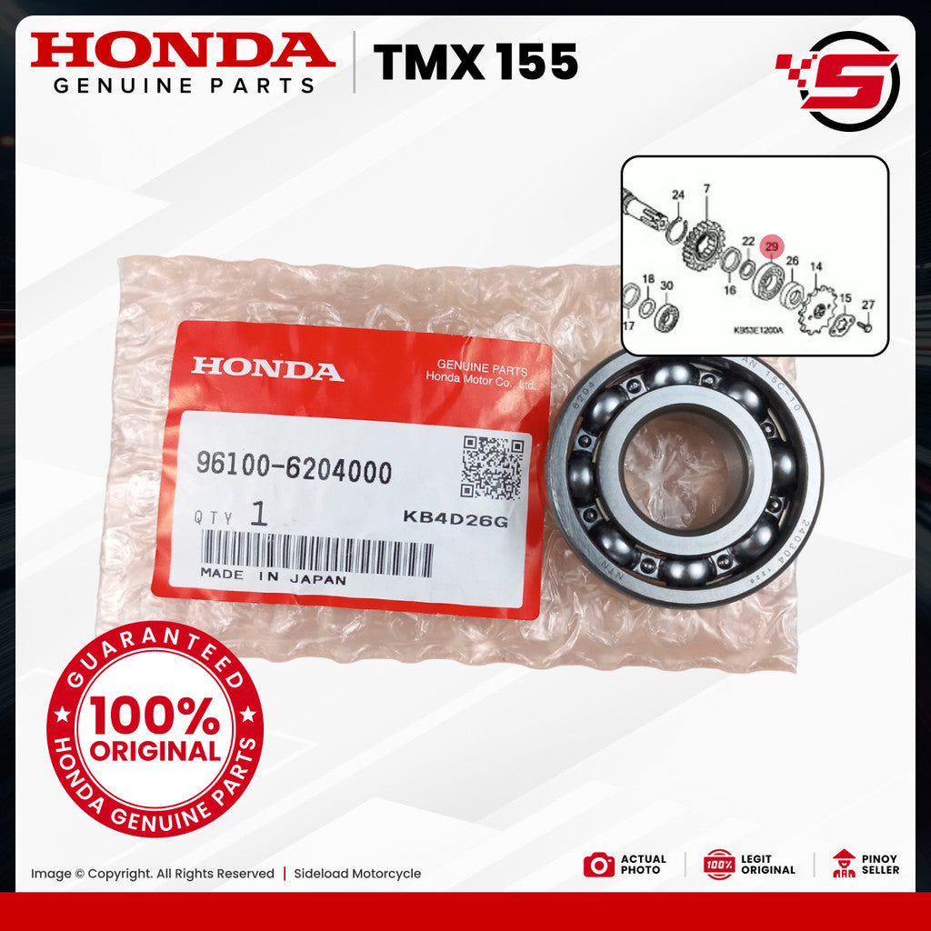 TMX 155 - Bearing, Radial Ball, 6204 (96100-62040-00) - Honda Genuine (100% Original)