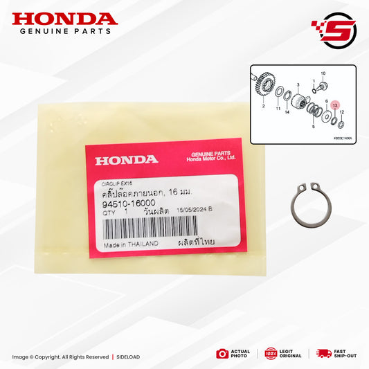 Circlip, External, 16mm (Kick Spindle) - TMX 155 125, Supremo - Honda Genuine (94510-16000)